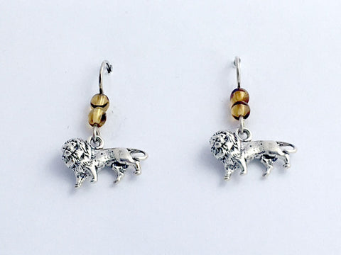Sterling silver 3-D lion dangle earrings-African,  Big Cat, lions, mane, male,