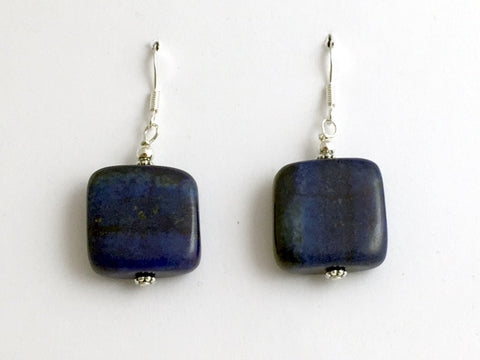Sterling silver and Lapis Lazuli square bead dangle earrings- 1 5/8 inch long,