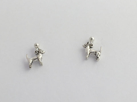 Sterling silver 3mm ball stud w/ tiny chihuahua dog dangle Earrings- chihuahuas