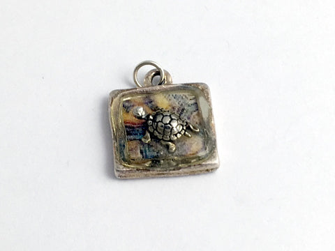 Pewter with turtle shell print & sterling silver turtle pendant-resin, turtles