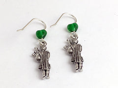 Pewter & sterling silver bagpiper dangle earrings- bagpipe, kilt, Scotland, band