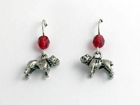 Pewter & sterling silver 3-D English Bull dog dangle earrings-full body-bulldog