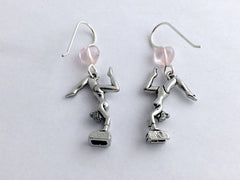 Pewter & Sterling silver Gymnast dangle earrings- Gymnastics, vault, beam