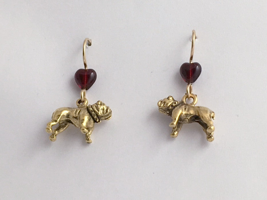 Goldtone Pewter & 14k GF 3-D English Bull dog dangle earrings-full body-bulldog