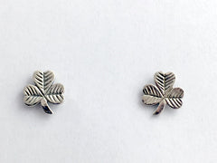 Sterling Silver small lined shamrock stud earrings-Celtic-shamrocks, 3/8 inch