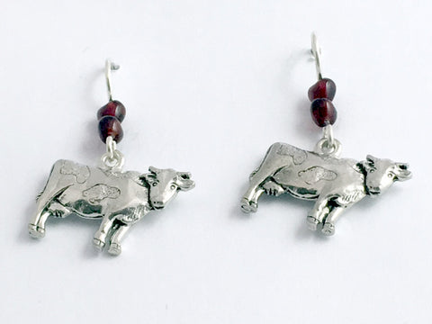 Pewter &  Sterling silver Cow dangle earrings-cows, bovine, cattle, steer, dairy