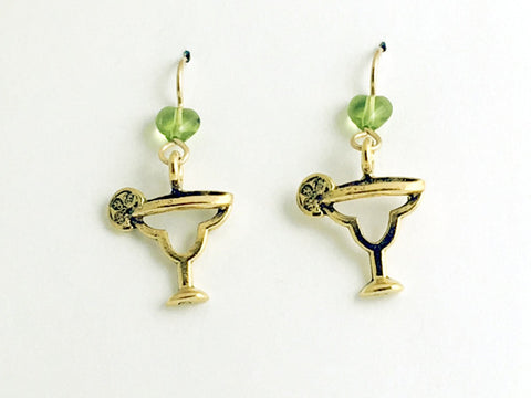 Gold tone Pewter & 14k gf Margarita glass with limes Earrings-drinks, margaritas