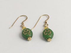 Green and gold glass shamrock dangle earrings-St. Patricks Day, 14k GF,shamrocks