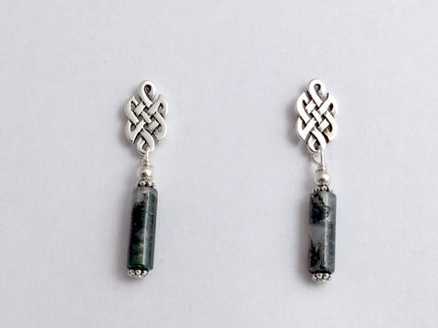 Sterling Silver & surgical steel  Celtic knot stud Earrings- Moss Agate