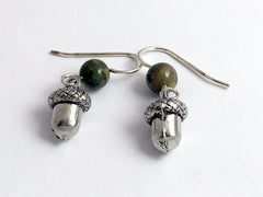 Pewter & Sterling Silver 3-D acorn dangle earrings-oak,tree,acorns,oaks.rhyolite