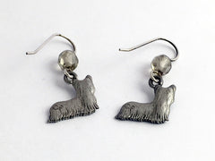 Pewter & sterling silver Yorkie Terrier dog dangle earrings- dogs, Silky, Skye