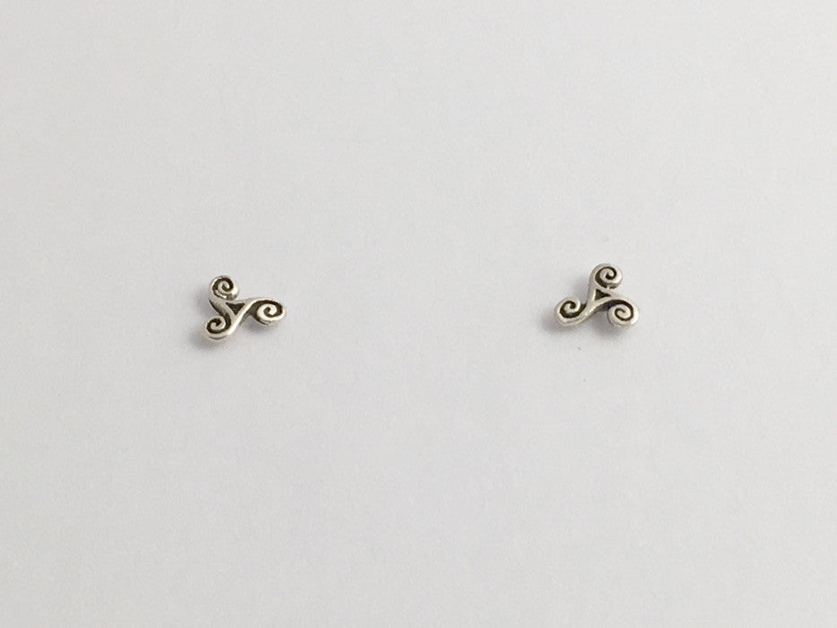 Sterling Silver tiny spiral triskelion stud earrings-Celtic-triskelions, triple