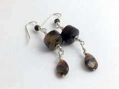 Sterling silver and faceted Tiger Eye  beads dangle earrings- Elegant, 2 1/2"