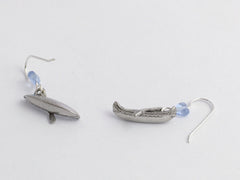Pewter & sterling silver canoe with oars dangle earrings- canoes, paddle, boat,