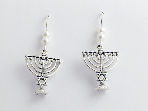 Sterling silver 9 branch Menorah dangle earrings-judaica- religion, Hanukkah