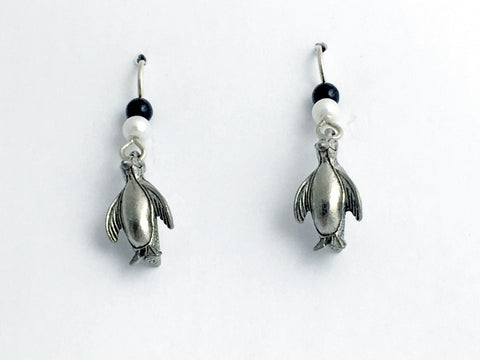 Pewter & Sterling silver penguin dangle earrings-bird- aquatic- penguins, birds
