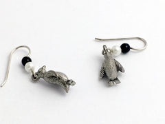 Pewter & Sterling silver penguin dangle earrings-bird- aquatic- penguins, birds