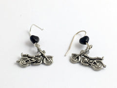 Pewter & sterling silver motorcycle dangle earrings-biker, motor bike, cycle,