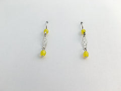 Sterling silver tiny Infinity Symbol Plaque dangle  earrings-bright yellow glass