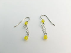 Sterling silver tiny Infinity Symbol Plaque dangle  earrings-bright yellow glass
