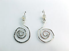 Sterling Silver large funky hammered open Spiral  Earrings-opal, spirals,opals