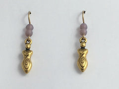 Gold tone Pewter & 14k GF Spiral Goddess dangle earrings- lavender glass,spirals