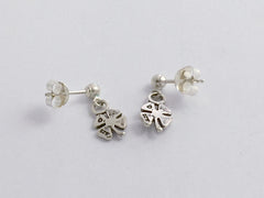 Sterling silver 3mm ball stud with tiny 4 leaf clover dangle earrings- four,luck