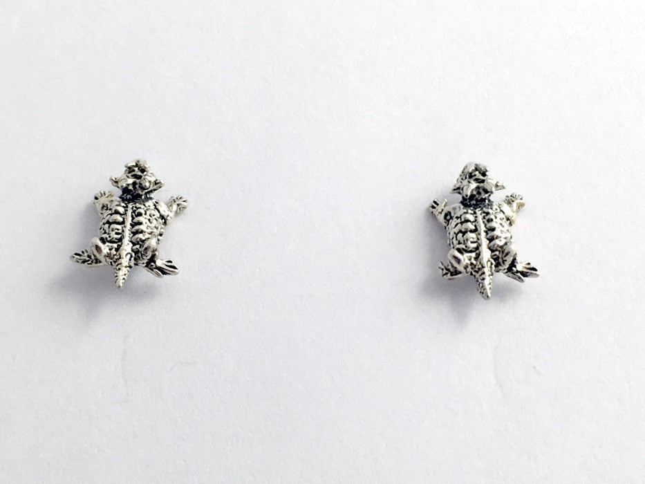 Sterling Silver and Surgical Steel horned toad stud earrings- lizards, lizard