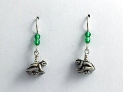 Pewter & Sterling silver 3-D frog dangle earrings- glass-toad, frogs, toads