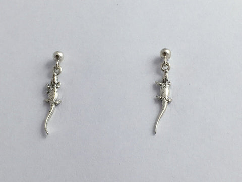 Sterling silver 3mm ball stud w/ tiny alligator or crocodile dangle earrings