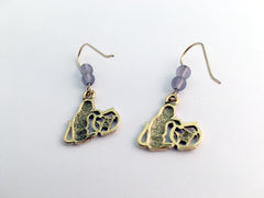 Gold tone Pewter & 14kGF Cat with fish bowl dangle Earrings-naughty kitty, cats,