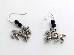 Pewter & Sterling Silver Polo player ,horse dangle earrings- equine, horses-pony