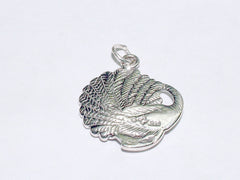Sterling Silver Peacock charm or pendant- peafowl, bird, plumage,