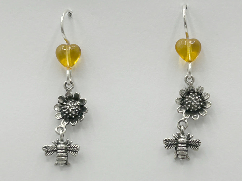 Sterling silver bee & sunflower dangle earrings-keeping-honey-bees-insect-garden
