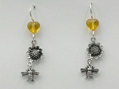 Sterling silver bee & sunflower dangle earrings-keeping-honey-bees-insect-garden