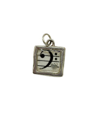 Pewter w/ Bass Clef & sterling silver heart pendant-music, musician, score, love