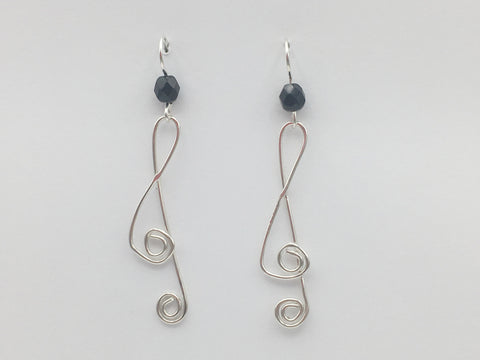 Sterling Silver  Treble Clef w/spiral dangle earrings-music,musician, band