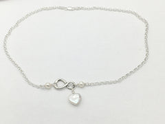 18 inch sterling silver rolo chain Infinity Necklace, freshwater pearls, Heart
