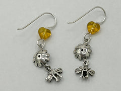 Sterling silver bee & sunflower dangle earrings-keeping-honey-bees-insect-garden