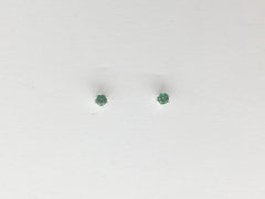 Sterling silver tiny 2mm emerald green Cubic Zirconia stud earrings-studs