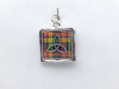 Pewter w/ Sterling Silver Celtic Trinity Knot Clan Buchanan Tartan pendant, Scottish