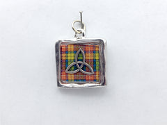 Pewter w/ Sterling Silver Celtic Trinity Knot Clan Buchanan Tartan pendant, Scottish