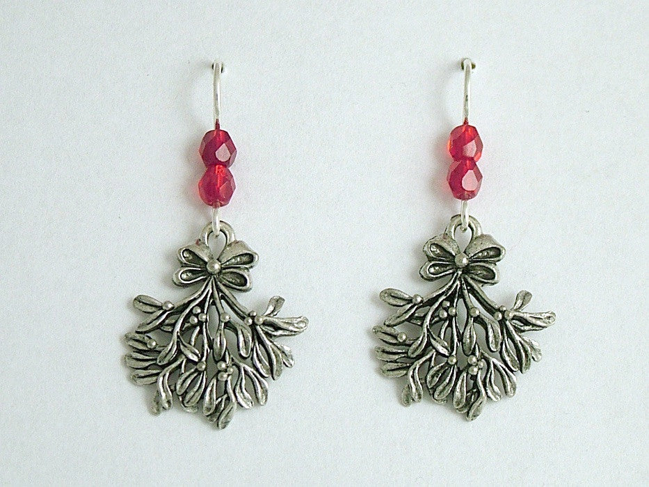 Pewter & Sterling Silver Mistletoe dangle Earrings-Christmas- holiday- kiss-