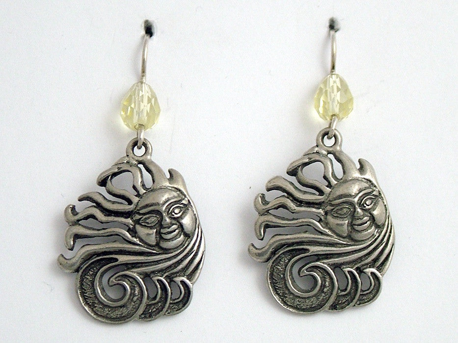 Pewter & Sterling Silver Sun & Wind dangle earrings-elements- celestial, solar