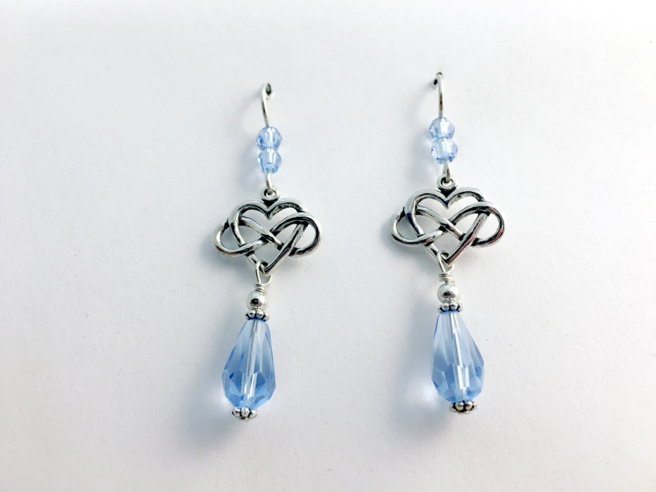 Sterling Silver Infinity Heart dangle Earrings-blue crystal, hearts