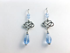Sterling Silver Infinity Heart dangle Earrings-blue crystal, hearts