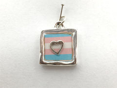 Pewter with Transgender flag & sterling silver Heart pendant-resin, Pride,LGBTQ, trans