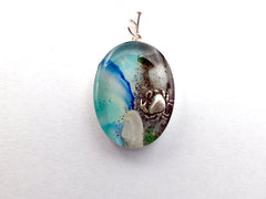 Sterling silver 30mmx 22mm Oval Pendant with Shell, Shells, crab, Sea glass,  sea plants, Avalon,  New Jersey shore, tide pool,  alcohol ink art,  beach comber