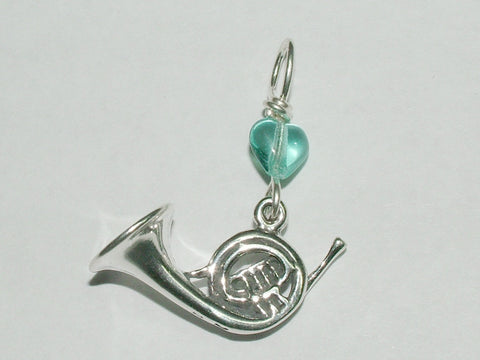 Sterling Silver large French Horn pendant-Music,musician, band,orchestra