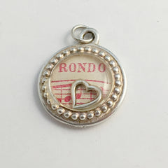 Pewter frame, sheet music, sterling silver heart pendant-resin, Rondo, notes,red